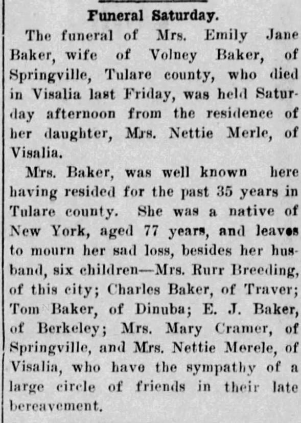 Obituary for Emily Jane Bilker (Aged 77)